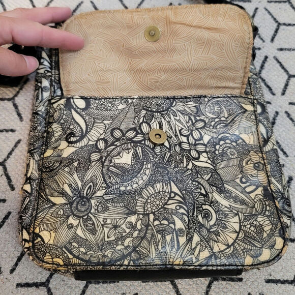 Sakroots Crossbody Black Spirit Lace Canvas Coated Bag Purse - Picture 3 of 13